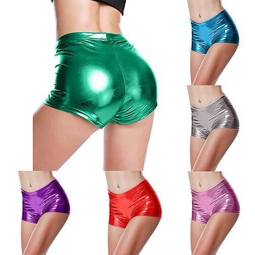 

metallic Sexy 1980erne Skinnende latekspatent Shorts PU-lær Bodycon Dame Kostume Årgang Cosplay Fest Shorts Maskerade