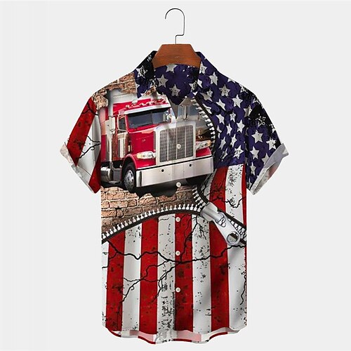 

Men's Shirt Summer Hawaiian Shirt Car Graphic Prints National Flag Turndown Navy Blue Street Casual Short Sleeves Button-Down Print Clothing Apparel Tropical Fashion Streetwear Hawaiian