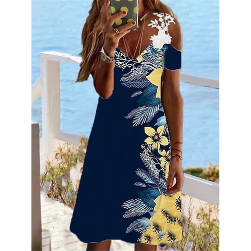 

Dame Uformell kjole Sommerkjole Slipkjole Blomstret Blonde Trykt mønster Med stropper Mini kjole Mote Gatemote utendørs Daglig Kortermet Normal Hvit Navyblå Vår Sommer S M L XL XXL