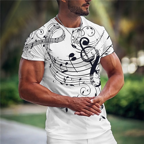 

Homme T shirt Tee Tee Graphic Notes de musique Col Ras du Cou Vêtement Tenue 3D effet Extérieur Casual Manche Courte Imprimer Rétro Vintage Mode Design