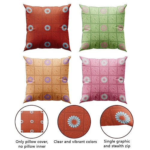 

Passion Floral Double Side Pillow Cover 4PC Soft Decorative Square Cushion Case Pillowcase for Bedroom Livingroom Sofa Couch Chair