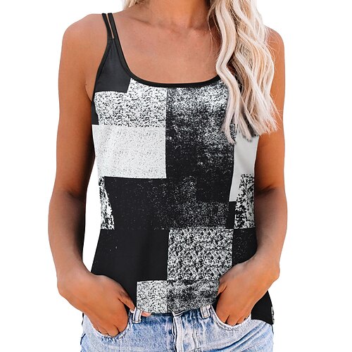 

Damen Tank Top Schwarz Weiß Rote Batik Bedruckt Ärmellos Casual Basic U-Ausschnitt Standard S