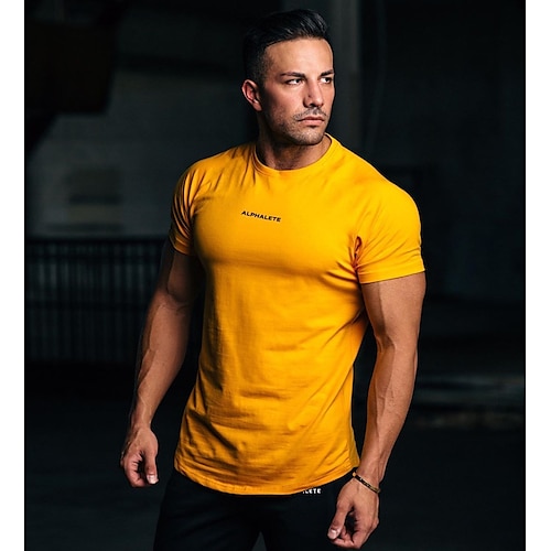 

Herre Løbe-T-shirt Gymnastiktrøje Kortærmet Toppe Atletisk atletiktøj Bomuld Åndbart Svedtransporende Blød Løb Løbe Træning Sportstøj Sportstøj Sort Hvid Gul