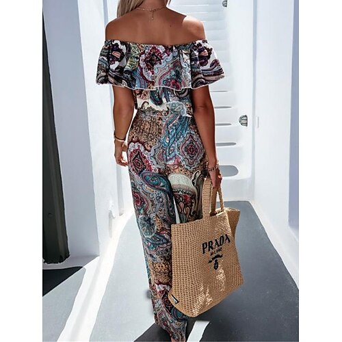 

Damen Jumpsuit Rüsche Hohe Taillenlinie Blumen Schulterfrei Boho Strassenmode Täglich Urlaub Regular Fit Kurzarm Blau S M L XL Frühling