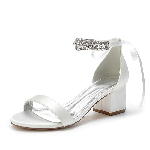 

Mulheres Sapatos De Casamento Sandálias Sapatos de vestir Casamento Festas Noite Pedrarias Laço Ziper Salto Robusto Dedo Aberto Sensual Minimalismo Cetim Com Cadarço Côr Sólida Prata Vinho Verde e