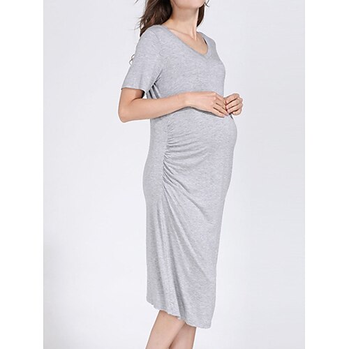 

Per donna Abito di maternità Abito casual Abito a T shirt Abito estivo Tinta unica Vestito longuette Manica corta Increspato A V Di tendenza Esterno Nero Blu Grigio Primavera Estate S M L XL XXL