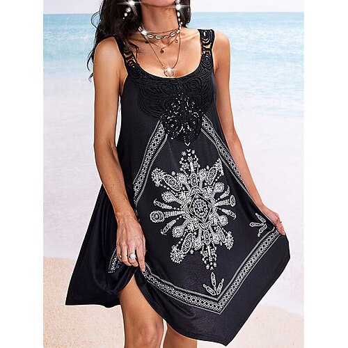 Women's Cover Up Beach Dress Beach Wear Print Midi Dress Floral Fashion Casual  Sleeveless Spaghetti Strap Outdoor Daily Regular Fit Black 2023 Spring  Summer S M L XL 2023 - US $19.99