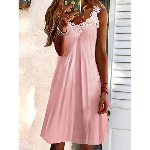 

Per donna Vestito casual Abito senza maniche Abito estivo Liscio Bordo in pizzo Girocollo Mini abito Attivo Di tendenza Esterno Giornaliero Senza maniche Standard Rosa Primavera Estate S M L XL XXL