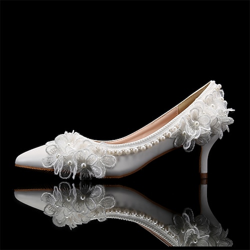 

Mujer Tacones Zapatos de boda Zapatos De Vestir Zapatos blancos Boda Fiesta Perla de Imitación Encaje Flor Tacón de Aguja Dedo Puntiagudo Estilo lindo Negocios Sensual PU Mocasín Color sólido Floral