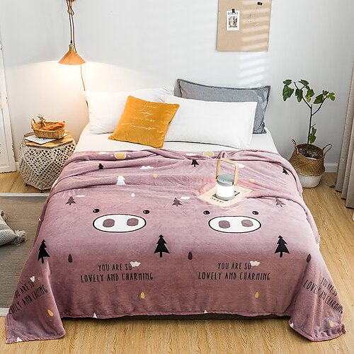 

Blankets Throws, Cartoon / Letter Flannel Toison Warmer Soft Comfy Blankets