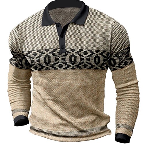 

Herre POLO T-skjorte Golf skjorte Grafiske trykk Årgang Geometri Aftæpning Kakifarget utendørs Gate Langermet Knapp ned Trykt mønster Klær Mote Gatemote Designer Myk