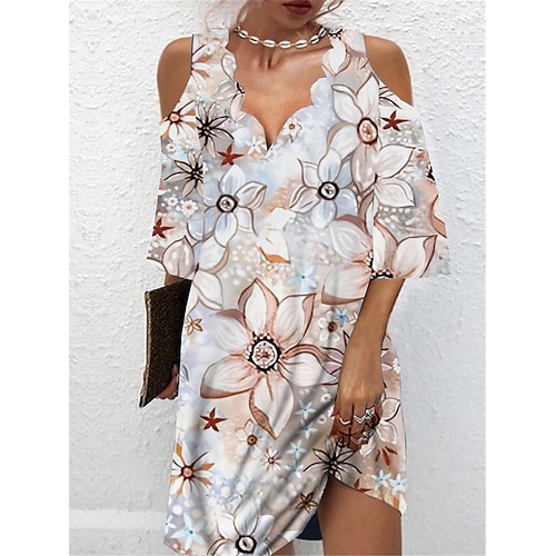 Women's Casual Dress Floral Shift Dress Print Dress Scalloped Neck Cut Out  Print Mini Dress Outdoor Daily Active Fashion Regular Fit Half Sleeve Pink  Spring Summer S M L XL XXL 2023 - US $