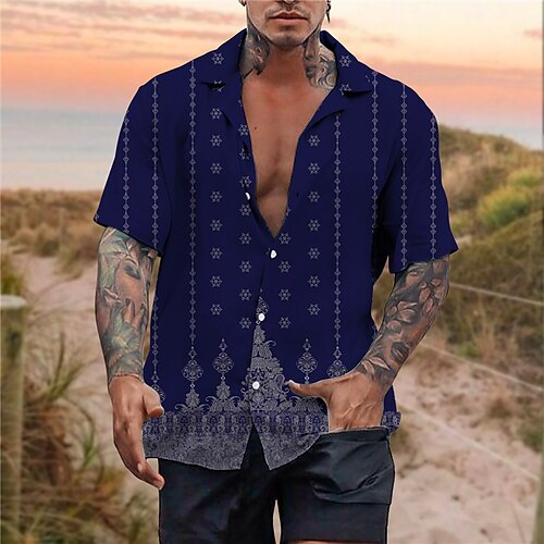 

Hombre Camisa camisa hawaiana Floral Estampados Cuello Vuelto Vino Azul Marino Morado Verde Trébol Gris Casual Festivos Manga Corta Abotonar Estampado Ropa Tropical Moda Boho Ropa de calle