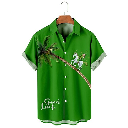 

Herre Skjorte Hawaii skjorte Kokos palme Saint Patrick Day St. Patrick's dag Clover Aftæpning Grøn Gade Afslappet Kort Ærme Knap ned Trykt mønster Tøj Tropisk Sport Gade Designer