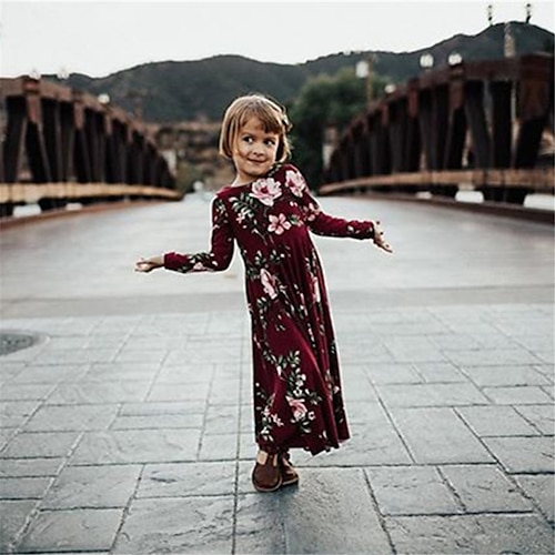 

Bambino (1-4 anni) Da ragazza Vestito Floreale Maxi Vestito Esterno Girocollo Manica lunga Festività Vestito 3-7 anni Autunno Rosso