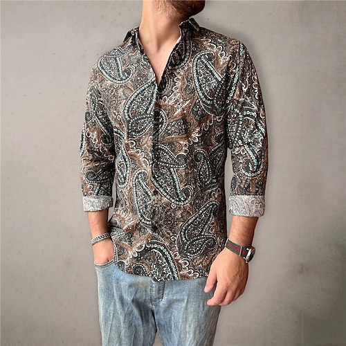 

Men's Shirt Tribal Graphic Prints Turndown Coffee Outdoor Street Long Sleeve Button-Down Print Clothing Apparel Fashion Boho Designer