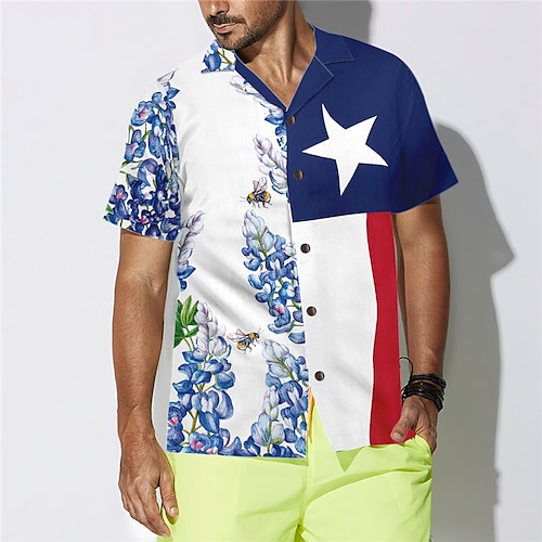 

Homens Camisa Social Camisa havaiana Bandeira Floral Estampas Abstratas Aberto para a Lateral Azul Casual Feriado Manga Curta Botão para baixo Imprimir Roupa Tropical Moda Roupa de rua Havaiana