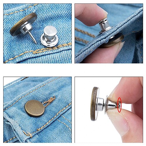 Detachable Retro Metal Buttons Snap Fastener Pants Pin for Jeans  Retractable Button Sewing-Free Buckles Perfect Fit Reduce Waist