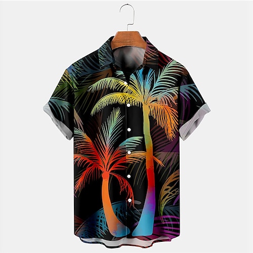 

Homme Chemise Chemise hawaïenne Cocotier Imprimés Photos Col rabattu Noir Plein Air Casual Manches courtes Bouton bas Imprimer Vêtement Tenue Tropique Mode Vêtement de rue Hawaïen