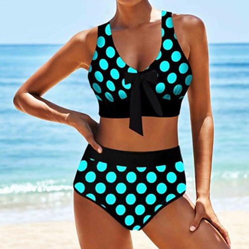 

Damen Badeanzug Bikinis Normal Bademode 2 Teile Print Punkt Blau Badeanzüge Sport Strandbekleidung Sommer