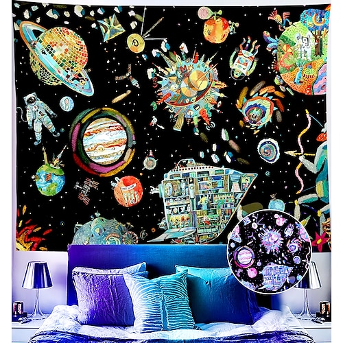 

Astronaut Schwarzlicht UV-reaktiver Wandteppich Universum Kunstdekor Fotohintergrund Decke Vorhang hängend Zuhause Schlafzimmer Wohnzimmer Dekoration