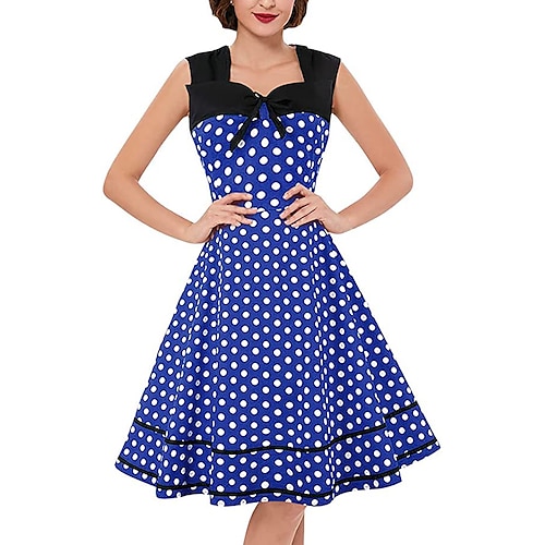 

Audrey Hepburn Polka Dots Retro Vintage 1950s Swing Dress Flare Dress Women's Costume Vintage Cosplay Casual Daily Short Sleeve Dress Masquerade