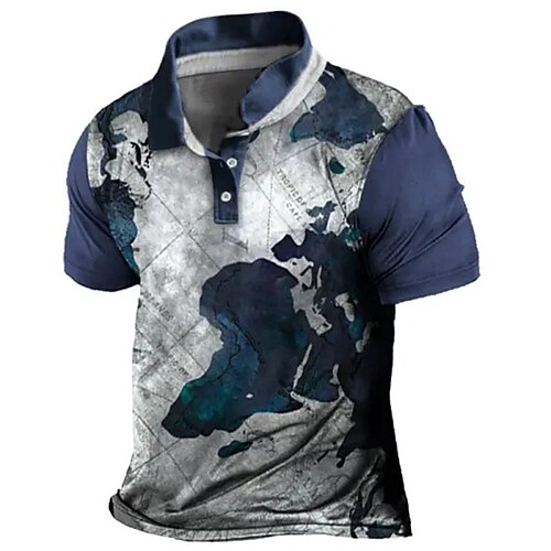 

Per uomo POLO Camicia da golf Golf Mappa Stampe astratte Collo ripiegabile Blu Esterno Strada Maniche corte Bottone giù Stampa Abbigliamento Sportivo Di tendenza Streetwear Originale