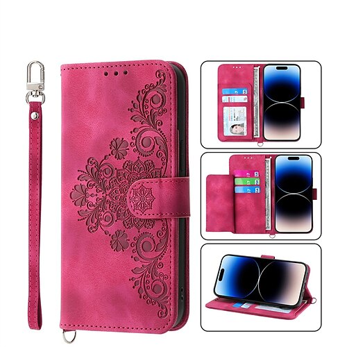 iPhone 13 Pro Leather Flip Wallet Case with Wrist Strap Black