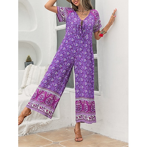 

Per donna Tuta Stampa Floreale A V Boho Giornaliero Da mare Standard Manica corta Viola S M L Estate