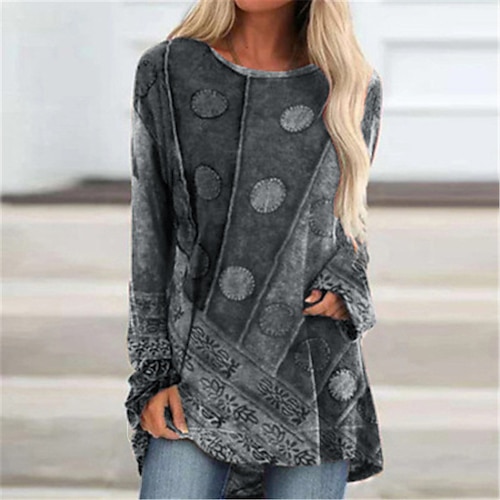 

Damen Casual kleid Sweatkleid Etuikleid Minikleid Purpur Grau Langarm Geometrisch Bedruckt Sommer Frühling Rundhalsausschnitt Brautkleider schlicht winterkleider damen herbstkleider 2023 S M L XL 2XL