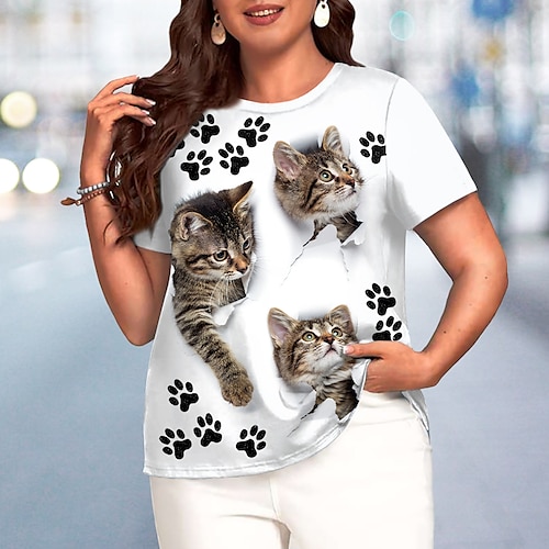 

Per donna maglietta Bianco Gatto 3D Stampa Manica corta Informale Fine settimana Essenziale Rotonda Standard Gatto 3D Pittura Plus Size L