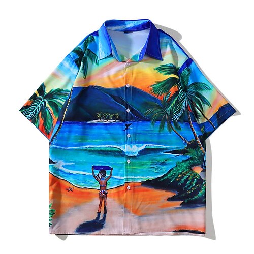 

Hombre Camisa camisa hawaiana Árbol de coco Estampados Cuello Vuelto Azul Piscina Calle Casual Mangas cortas Abotonar Estampado Ropa Tropical Deportes Ropa de calle Suave