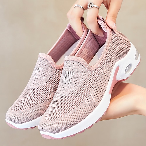 

Women's Sneakers Slip-Ons Comfort Shoes Flyknit Shoes Outdoor Daily Wedge Heel Round Toe Casual Minimalism Mesh Loafer Color Block Black Pink Grey