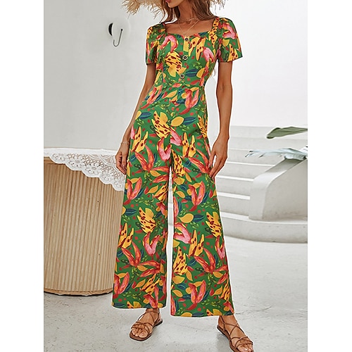 

Damen Jumpsuit Bedruckt Blumen Quadratischer Ausschnitt Strassenmode Brautkleider schlicht Strasse Täglich Regular Fit Kurzarm Grün S M L XL Frühling