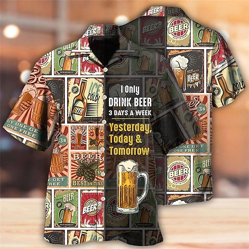 

Herren Hemd Hawaiihemd Sommerhemd Buchstabe Grafik-Drucke Bier Umlegekragen Schwarz Casual Festtage Kurzarm Button-Down Bedruckt Bekleidung Tropisch Modisch Hawaiianisch Weich