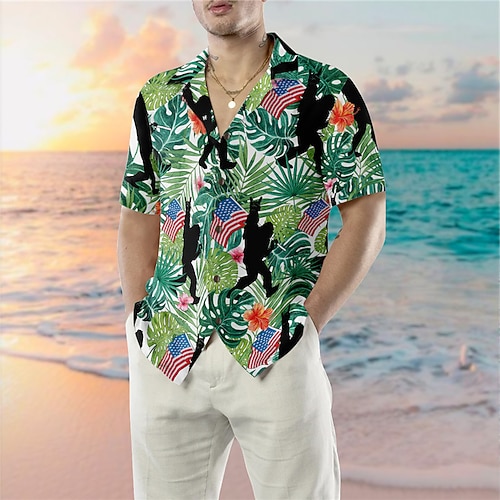 

Herren Hemd Hawaiihemd Sommerhemd Fahne Grafik-Drucke Blätter Umlegekragen Dunkelgrün Casual Festtage Kurzarm Button-Down Bedruckt Bekleidung Tropisch Modisch Strassenmode Hawaiianisch