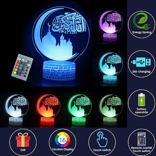

ramadan stjerne måne 3d natlys 16 farveskift fjernbetjening mubarak islam kirke natlys indretning muslimsk atmosfære lampe til soveværelse stue eid al-fitr fest lys venner troende gaver