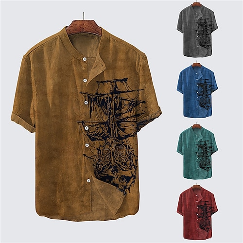 

Herren Hemd Grafik-Drucke Vintage Schiff Ständer Wein Königsblau Blau Braun Grau Outdoor Strasse Kurzarm Button-Down Bedruckt Bekleidung Modisch Designer Brautkleider schlicht Komfortabel