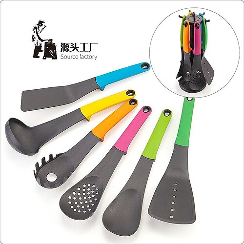 

spot direct supply amazon arc-en-ciel couleur nylon ustensiles de cuisine 6 pièces couleur boîte antiadhésive cuisson spatule cuillère ustensiles de cuisine ensemble