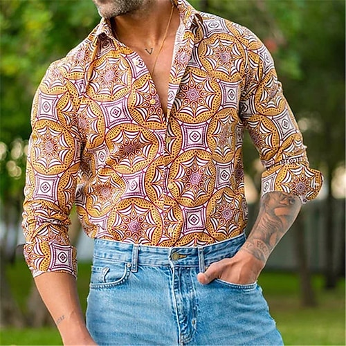 

Herren Hemd Blumen Grafik-Drucke Umlegekragen Gelb Outdoor Strasse Langarm Button-Down Bedruckt Bekleidung Tropisch Modisch Designer Weich