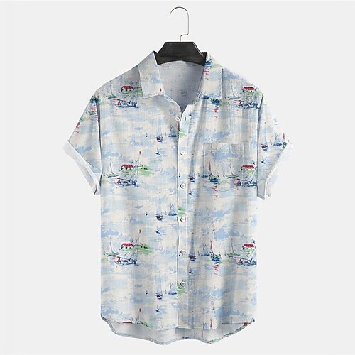 

Herren Hemd Hawaiihemd Sommerhemd Grafik-Drucke Segelboot Umlegekragen Blau Outdoor Strasse Kurze Ärmel Button-Down Bedruckt Bekleidung Tropisch Modisch Hawaiianisch Designer