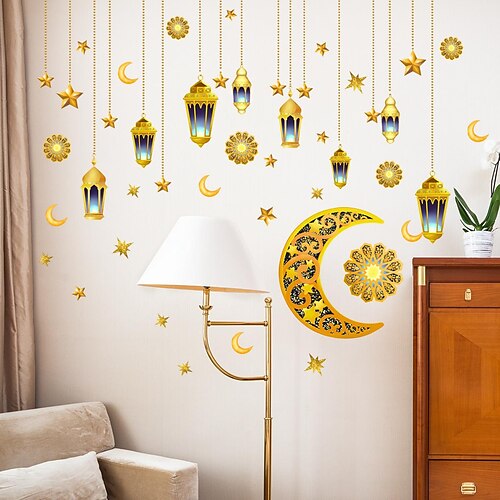 

décorations de ramadan pour la maison autocollants, autocollants muraux musulmans islamiques, eid mubarak ramadan décor lune lanterne autocollants décalcomanies, fenêtre s'accroche pour les