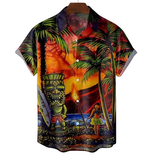 

Homens Camisa Social Camisa havaiana Coqueiro Estampas Abstratas Aberto para a Lateral Amarelo Rua Casual Manga Curta Botão para baixo Imprimir Roupa Tropical Esportes Roupa de rua Designer