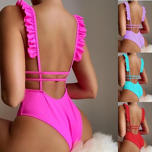 

Mujer Bañadores Una pieza Normal Traje de baño Volante Color sólido Azul cielo Rojo Púrpula Claro Rosa Rojo Mono Trajes de baño Deportes Verano