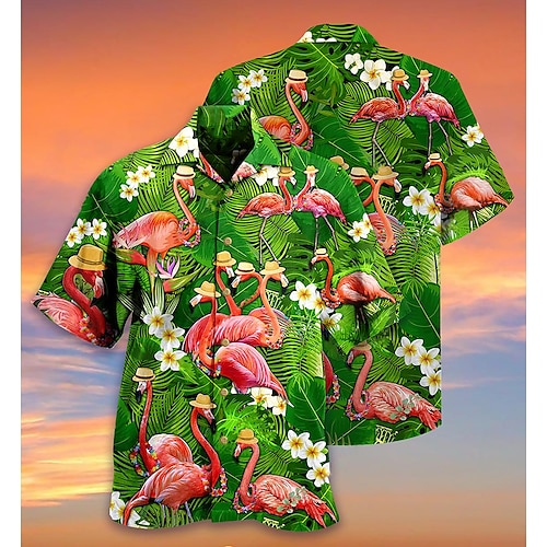 

Hombre Camisa camisa hawaiana Flamenco Estampados Cuello Vuelto Verde Trébol Casual Festivos Manga Corta Abotonar Estampado Ropa Tropical Moda Ropa de calle Hawaiano