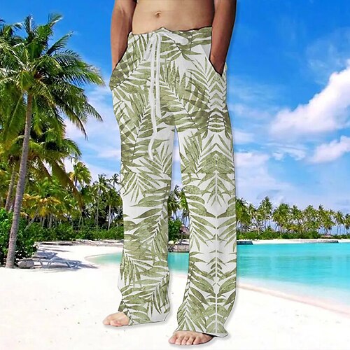 

Per uomo Pantaloni Pantaloni estivi Pantaloni da spiaggia A cordoncino Vita elastica Gamba dritta A foglia Piante Stampe astratte Comfort Informale Giornaliero Per eventi Streetwear Hawaiano Bianco