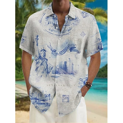 

Herren Hemd Hawaiihemd Sommerhemd Grafik-Drucke Gebäude Umlegekragen Weiß Outdoor Strasse Kurze Ärmel Button-Down Bedruckt Bekleidung Leinen Tropisch Modisch Hawaiianisch Designer