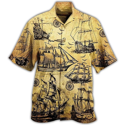 

Homme Chemise Chemise hawaïenne Imprimés Photos Rétro Vintage Bateau Collier cubain Kaki Casual Vacances Manche Courte Bouton bas Imprimer Vêtement Tenue Tropique Mode Vêtement de rue Hawaïen