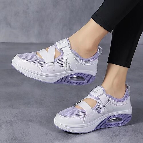 

Dame Kondisko Platform Sneakers udendørs Daglig Flade hæle Rund Tå Sporty Afslappet Minimalisme Gang Net Nylon klæbelukning Helfarve Hvid og lilla Sort Hvid