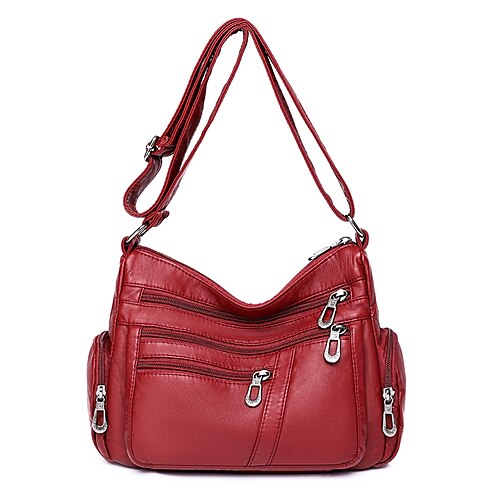 

Dame Crossbody taske PU Læder Daglig Lynlås Holdbar Helfarve Rødbrun Mørkebrun Sort